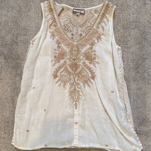 Johnny Was Cream and Tan Embroidered Blouse